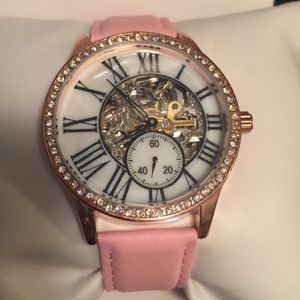 August Steiner Crystal Skeleton Pink Watch
